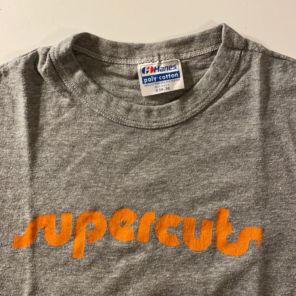 NWOT Vintage Supercuts Hanes T-shirt in heather grey with orange screen print